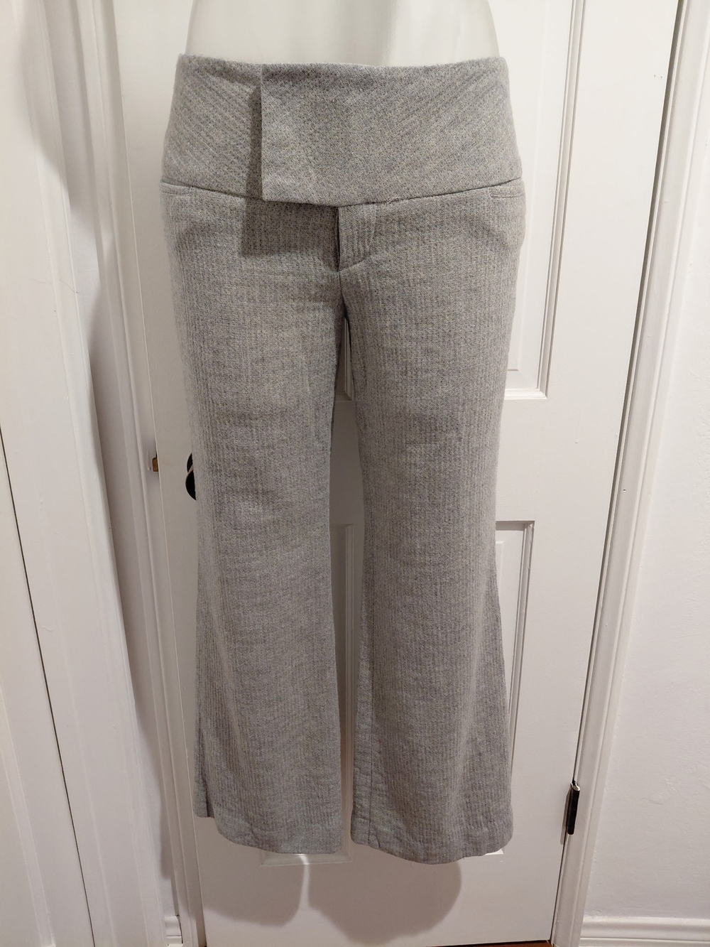 Alvin Valley Light Gray Ribbed High-Waist Wide-Leg Pants
